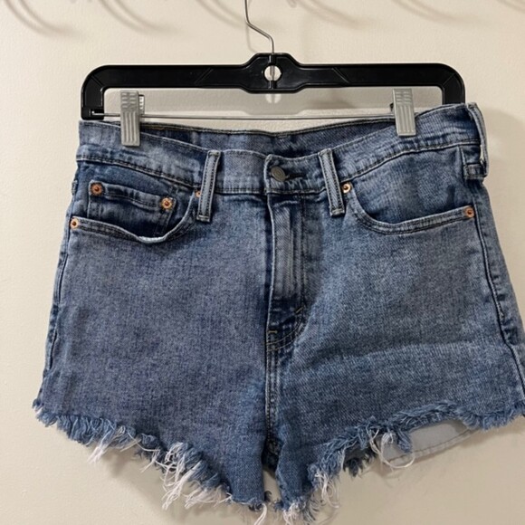 Levis 510 Womens Blue Washed Frayed Hem High Rise Denim Shorts Size W30 L30 - Picture 3 of 12